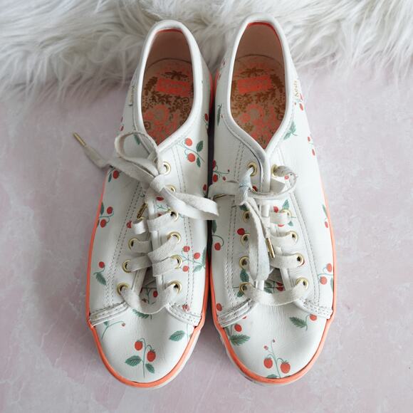 Keds x Rifle Paper Co. Kickstart Leather White Red Strawberry Low Top Sneakers - Picture 2 of 15
